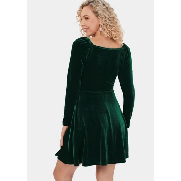 NEW Halara Womens Velvet Mini Flare Casual Dress Surplice Dark Green Size XL - Picture 12 of 12